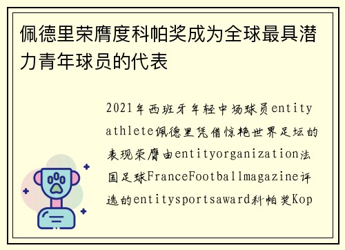 佩德里荣膺度科帕奖成为全球最具潜力青年球员的代表